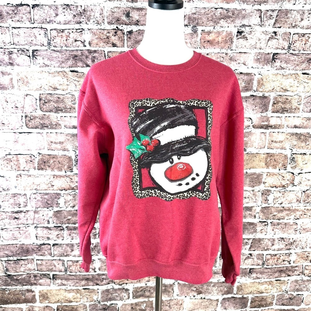 Jerzees NuBlend Womens Sweatshirt Crewneck Snowman Graphic Red Medium